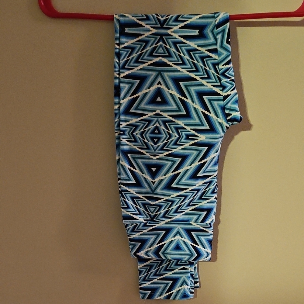 LuLaRoe Women's Leggings with Blue and Black Geometric Pattern